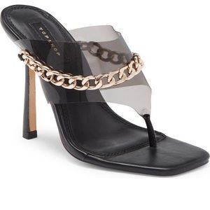 Topshop Rave Chain Heels Black Gold Chain Womens size 6.5 NEW stiletto